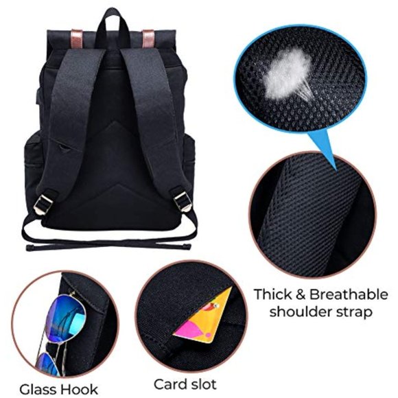 Mens Canvas Vintage Backpack for Men, Travel Laptop Backpack Fits 17/15.6 Inch - Picture 10 of 11